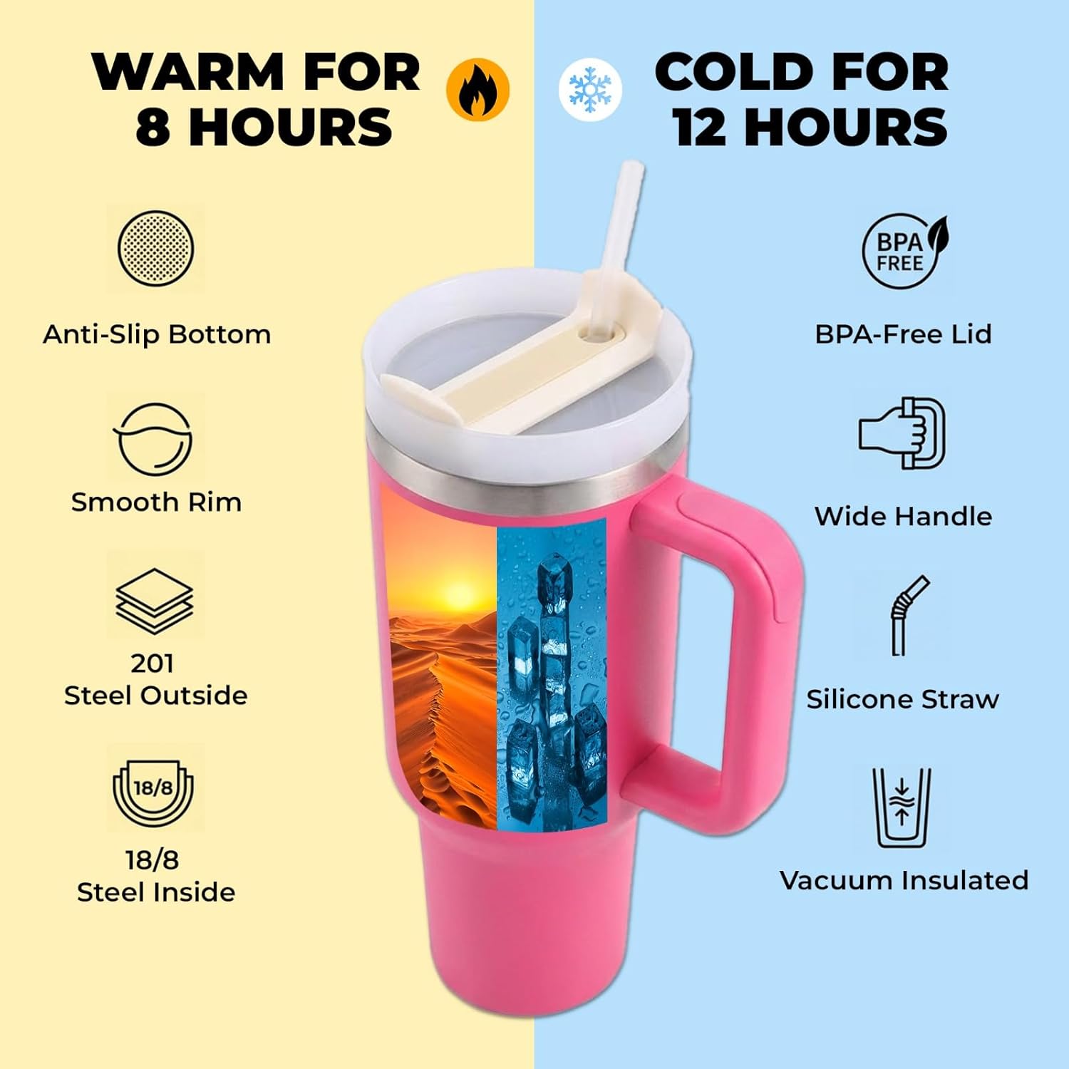 40 oz Tumbler with Handle and Straw | Insulated Stainless Steel Travel Mug with Leak Proof Lid | Cup Holder Friendly | BPA Free | Keeps Cold 12 Hours Hot 8 Hours - Image 2